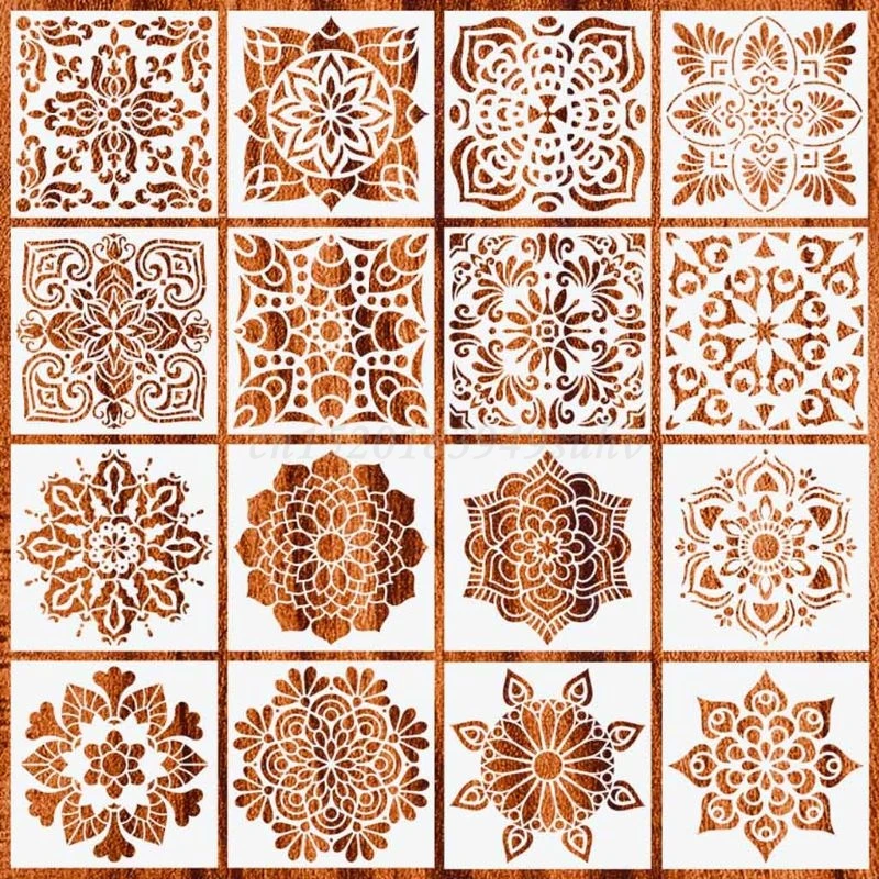 10 Styles 16pcs/12Pcs Mandala Stencils DIY Drawing Template Painting Scrapbooking Paper Card Embossing Album Decorative