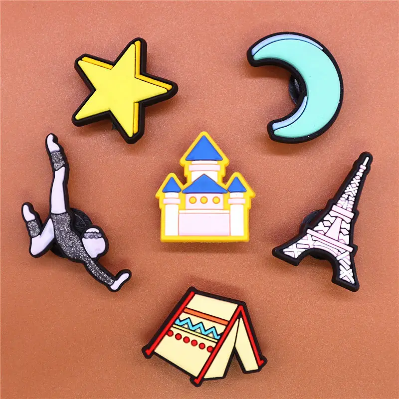 1pcs Stars and Moon Shoe Clips Charms Tent Luxury House Iron Tower Dancer Shoes Accessories Decoration Fit Party Kids Gifts