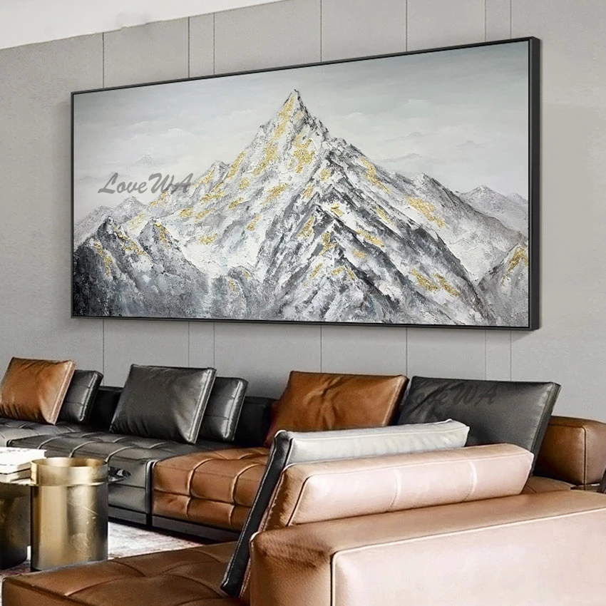 Quality Natural Scenery Wall Picture Frameless Mountain Abstract Art Handmade Oil Paintings Gold Foil Texture Canvas Artwork