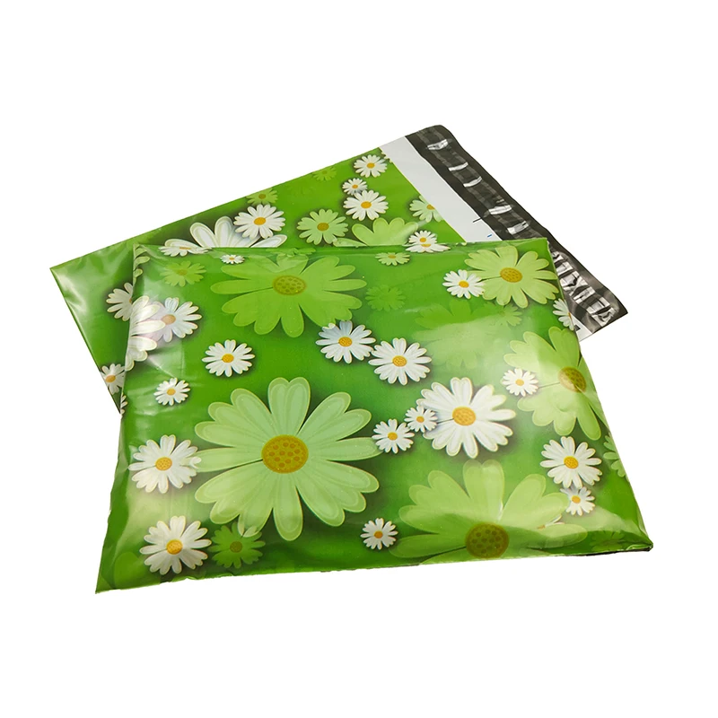 

10x13 Inch Poly Courier Bag Green Daisy Mailing Bags Clothes Gift Express Envelopes Self Sealing Shipping Envelopes 100Pcs