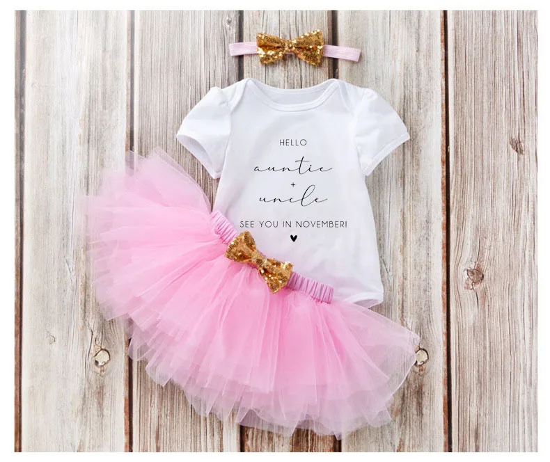 

Hello Auntie and Uncle Baby Girl Outfit Pregnancy Announcement Reveal Kids Outfits Personalized Baby Sets Girls Fall Clothes