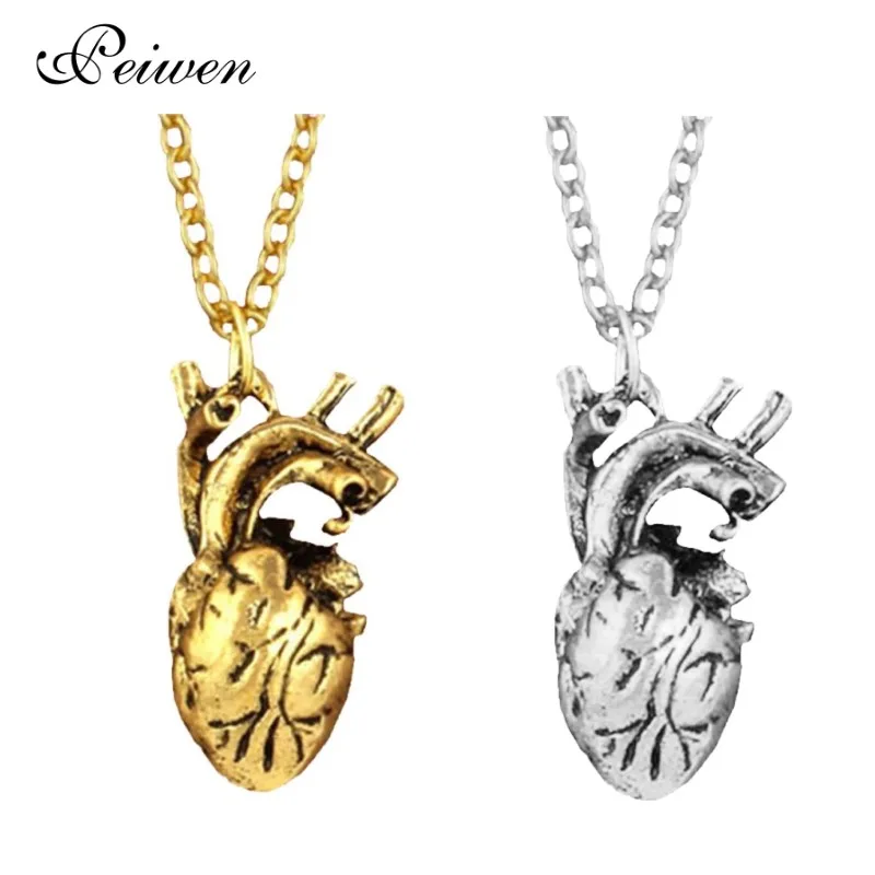 Antique copper Plate Anatomical Heart Pendant Necklace For Women Men Heart Beating Charm Necklaces Vintage Punk Choker Necklace