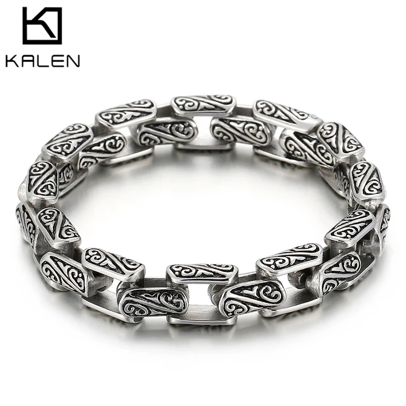 

Kalen Vintage 11mm Totem Chain Cuban Chain Bracelet for Men Stainless Steel Square Charm Bracelets Punk Jewelry Trendy Gift