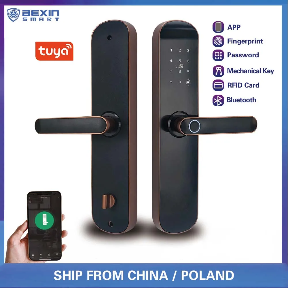 Biometric Fingerprint Lock, Security Entrance Smart Door Lock WiFi Password RFID TUYA App V18F