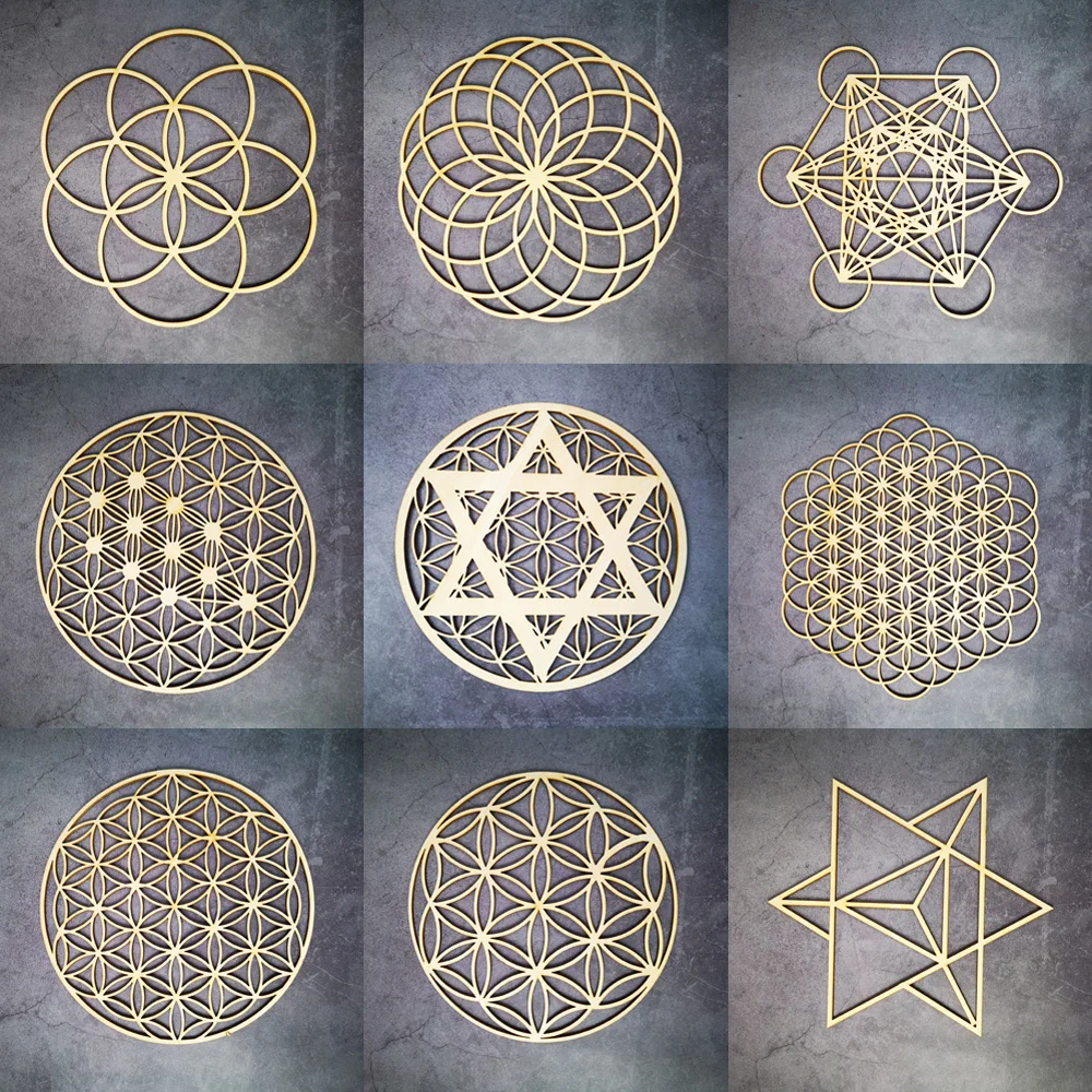 Drewniany kwiat życia ozdoby świąteczne, święta geometria ozdoby dekoracji wnętrz, drewniany znak ściany sztuki nasion życia Coaster