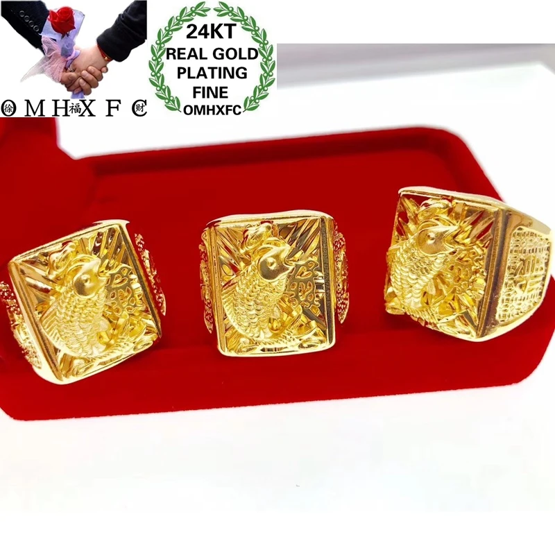 OMHXFC Jewelry Wholesale YM284 European Fashion Hot Fine Man Party Birthday Wedding Gift Dragon Carp Resizable 24KT Gold Ring