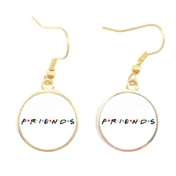 Friends TV Show Earrings 25th Anniversary Series Cartoon Fun Pattern 16mm Glass Cabochon Drop Earrings Jewelry For Women