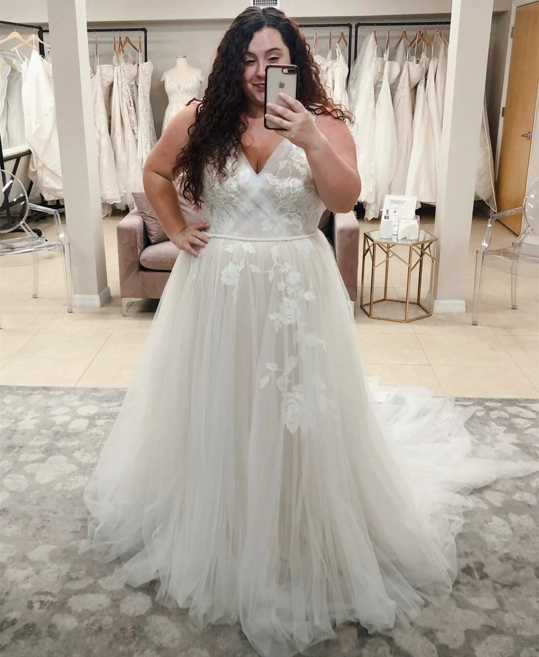 Robe De mariée en dentelle, grande taille, sans manches, ligne a, plage, balayage, Train, col en v, appliques, 2021