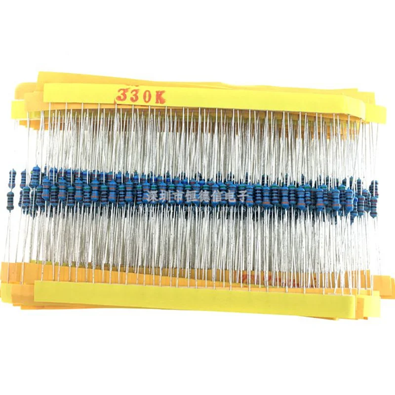 1/4 Вт 0,25 Вт металлическая пленка Сопротивление 1% точность пятицветное кольцо 100 шт./партия 10 Ом, 20 Ом, 47 Ом, Ом