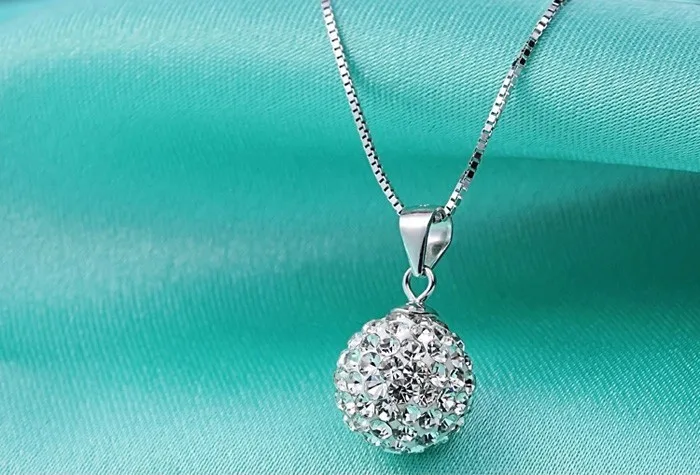 Promotion 925 sterling silver necklace female short design 10mm/12mm Rhinestone ball chain elegant anti-allergic drop shipping