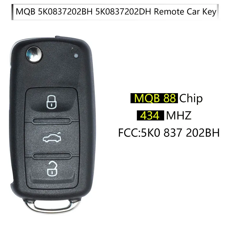 

CN001098 дистанционный Автомобильный ключ 433 МГц для VW Caddy Transporter Beetle Jetta Sharan Scirocco Polo Flip Key MQB88 5K0837202BH 5K0837202DH