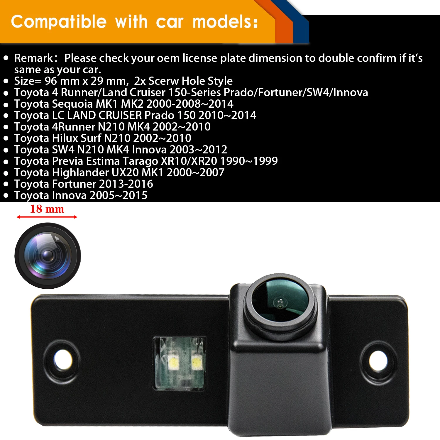 HD 720p Rear View Reversing Camera for TOYOTA Fortuner 4Runner 4 Runner SW4 N210 Hilux Surf Highlander Sequoia MK1 MK2 Innova