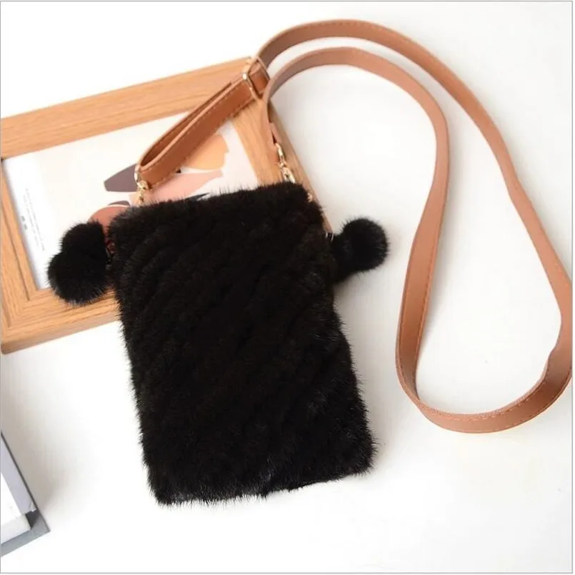 Real Mink Fur Crossbody Bags For Women Autumn Winter Plush Purses and Handbags Female Phone Shoulder Bag Girls Wallet