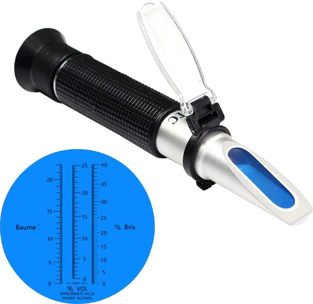 3 in 1 Handheld Alcohol Refractometer Sugar Wine Concentration Meter Densimeter 0-25% VOL 0-40% Brix Grapes for Distillery