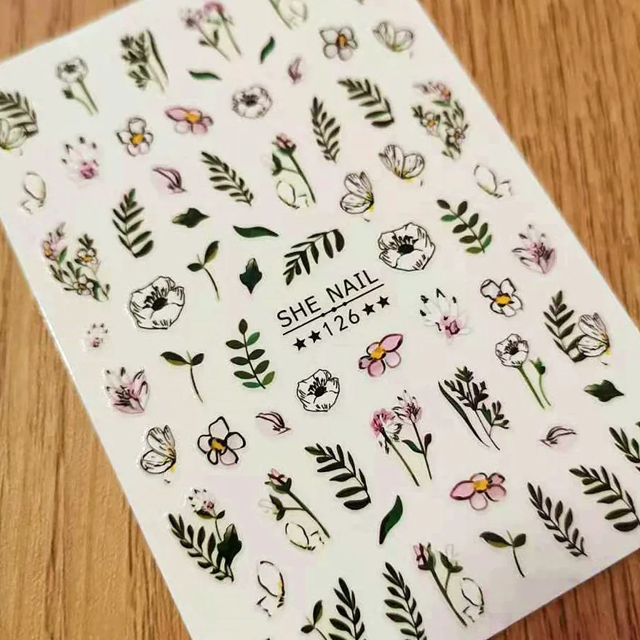 

Newest Green Leaves Design 3D Self Adhesive Back Glue DIY Decal Decoration Tools Nail Art Stickers SHE 126