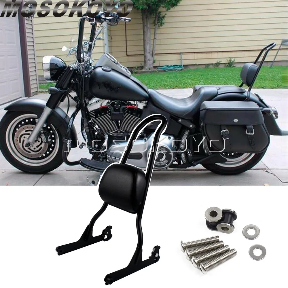 Black Sissy Bar Backrest Rear Passenger Pad w/ Bolt For Harley Softail Fat Boy FLSTF FLSTFB  Breakout Standard FXST FXSTC FXSTS