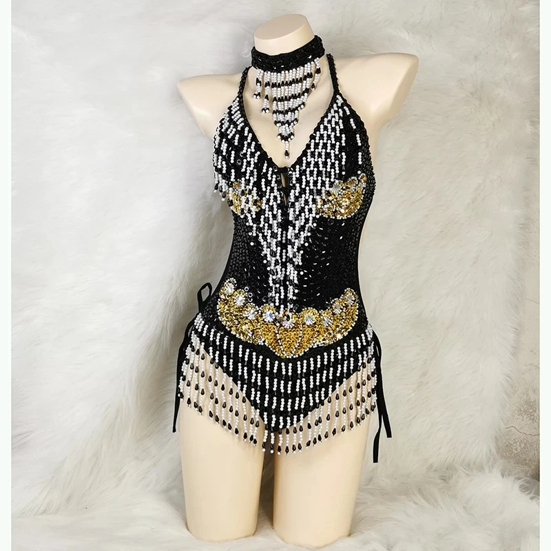 Fashion Show Samba Suit Sexy Bodysuit Beading Sequins Belly Dance Costume Nightclub Party Rave Outfit Carnival clothes