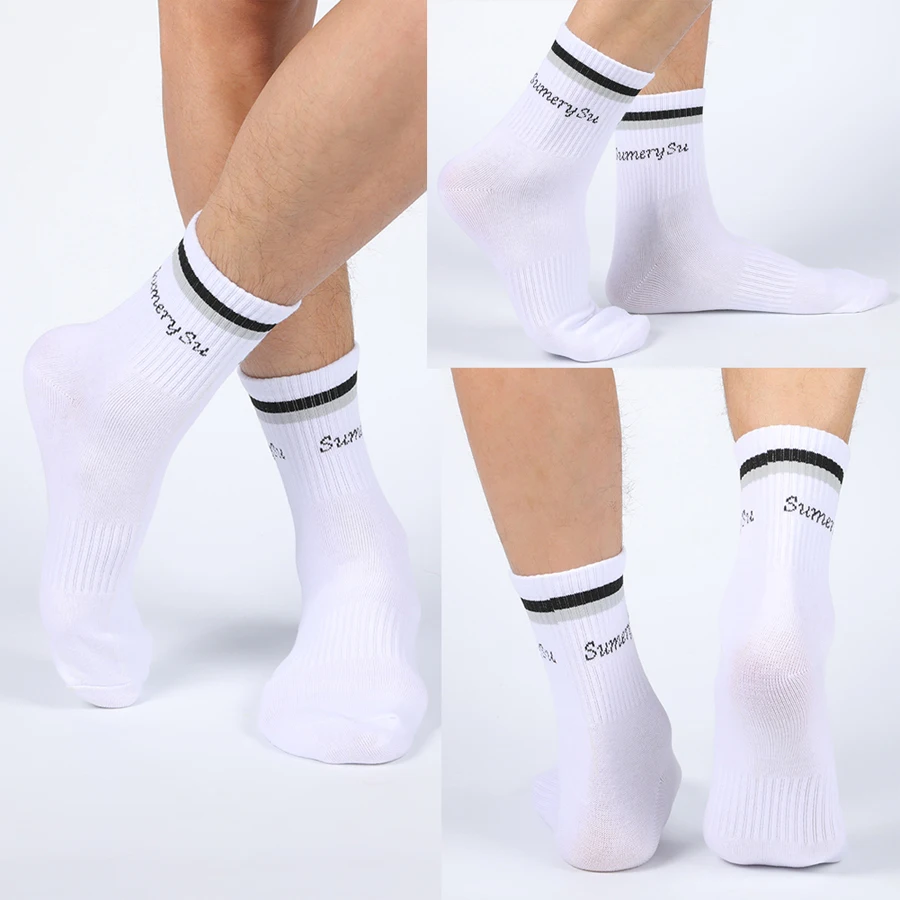 3 Pairs/Lot Running Socks Men Long Casual Outdoor Trekking Travel Cotton Stripes Solid Compression High Crew Socks 3 Colors