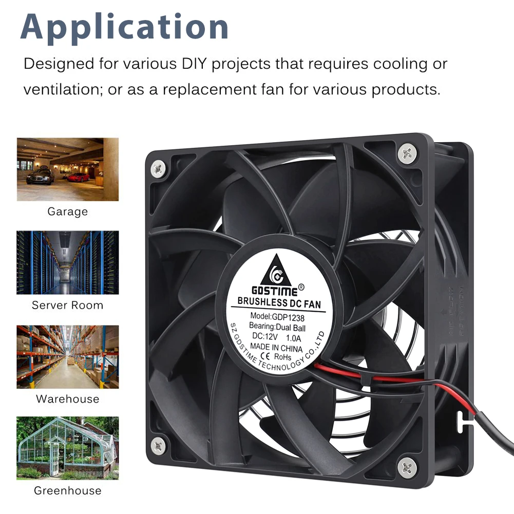 GDSTIME 120mm AC 110V 220V DC 12V Powered Fan with Speed Control for Receiver Amplifier DVR Playstation Xbox Component Cooling