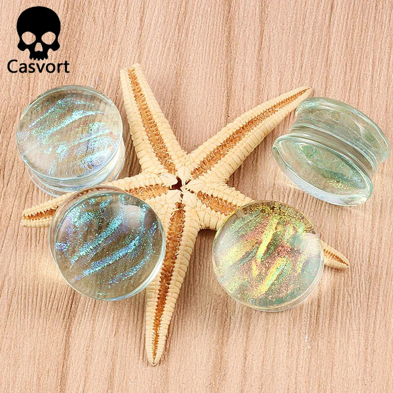 Casvort 2PCS New Glass Ear Body Jewelry Expanders Piercing Tunnels Plugs Strechers Ear Gauges Gift For Women Men Gift