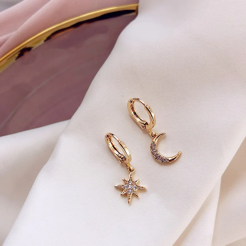 Zciti Asymmetrical Star and Moon Earrings women's earrings Geometric Gold earrings wedding 2020 diamonds for women