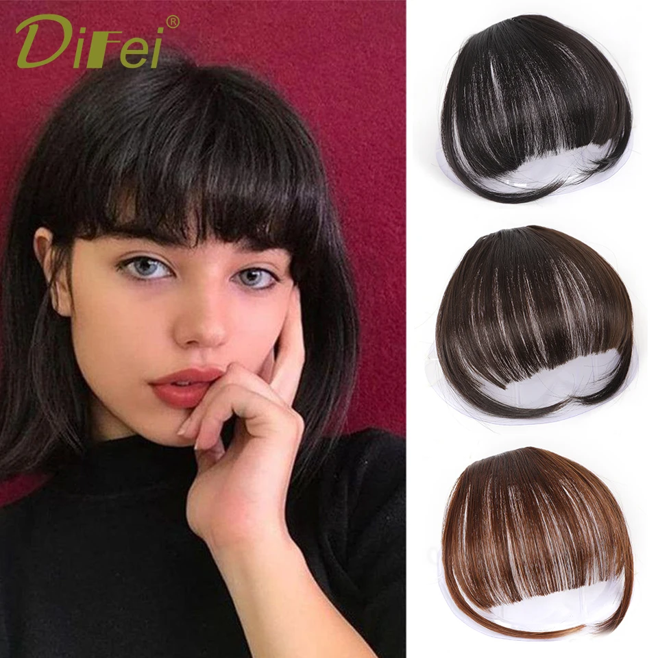 DIFEI-flequillo sintético para mujer, extensión de cabello Natural con flequillo falso, pinzas para el cabello, color negro