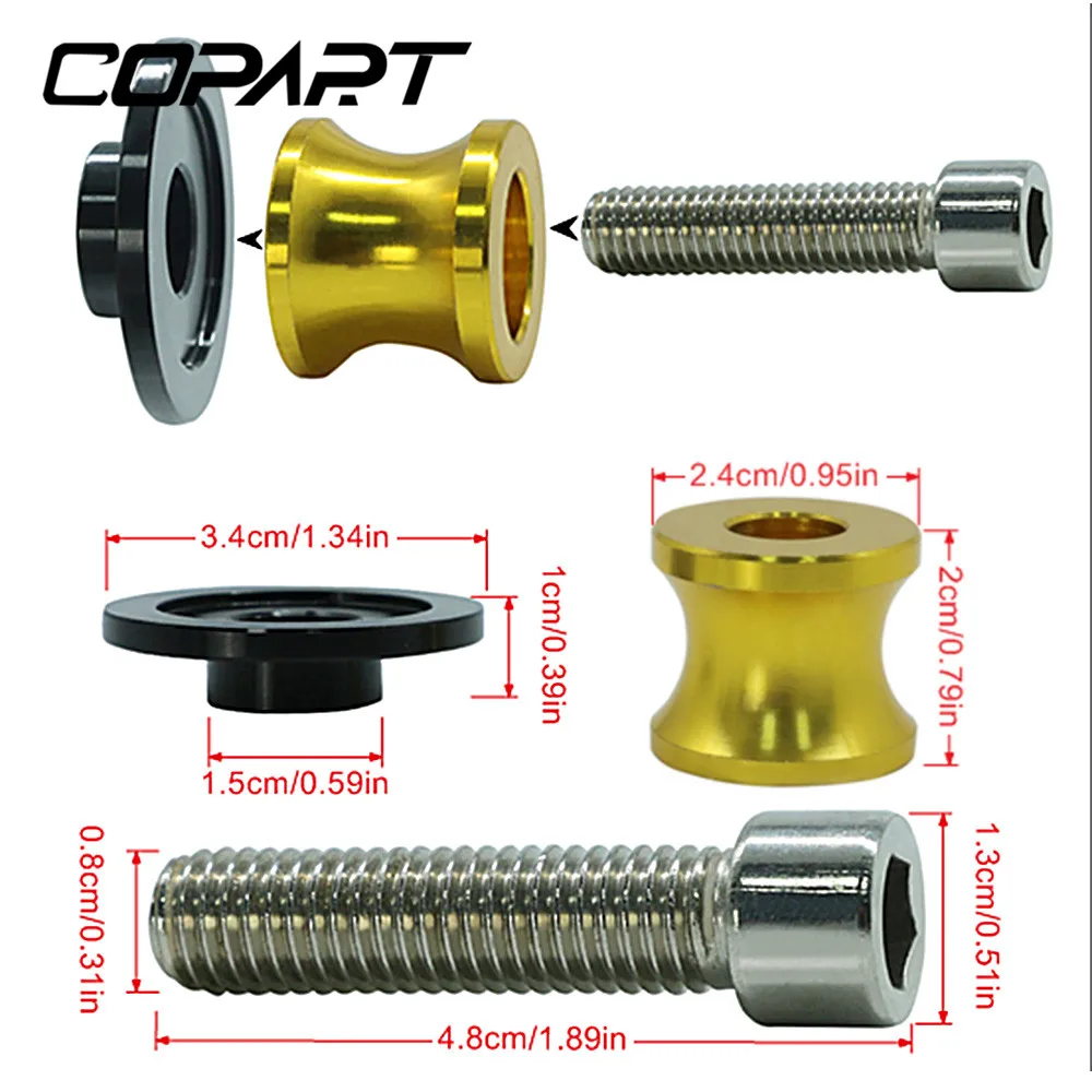 For Yamaha YZF R1 R6 YZFR3 R6S MT-09 FZ6 FZ8 FZ1 XJR 1300 XJ6 2PCS 6MM Swing ArmSliders Spools CNC Swing Arm Stand Screw Paddock