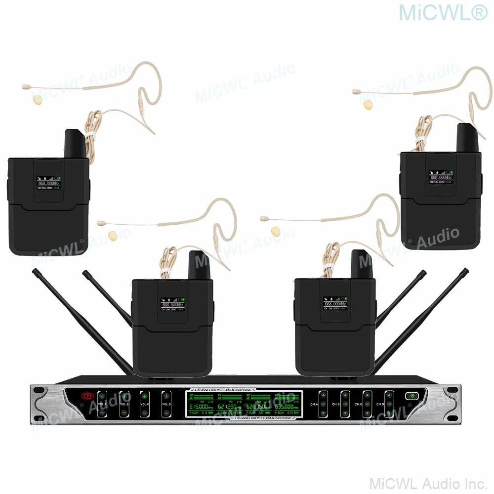 

MiCWL DMS800 Digital Wireless Microphone 4 Beige Single ear Headset Karaoke Mics System 400 Channel Handheld Cardioid Lapel