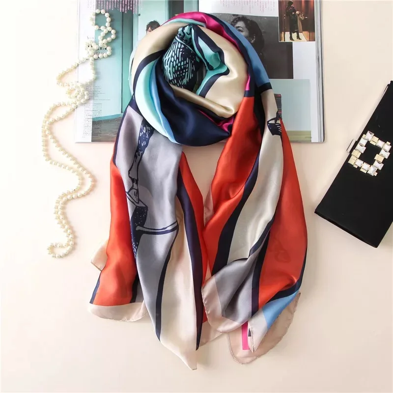 180*90cm moda marca de lujo verano playa bufandas de seda suave chal femenino Foulard para mujer pañuelo envolvente musulmán