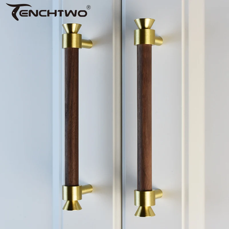 Long Black Walnut Wooden Kitchen Furniture Handles Modern Wardrobe Drawer Door Knobs Cabinet Pulls T-Bar Cupboard Wood Handle