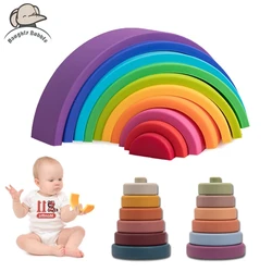 Blocs en Silicone arc-en-ciel pour enfants, blocs empilables arc-en-ciel, jouet bébé constructeur Montessori jeux jouets éducatifs cadeau