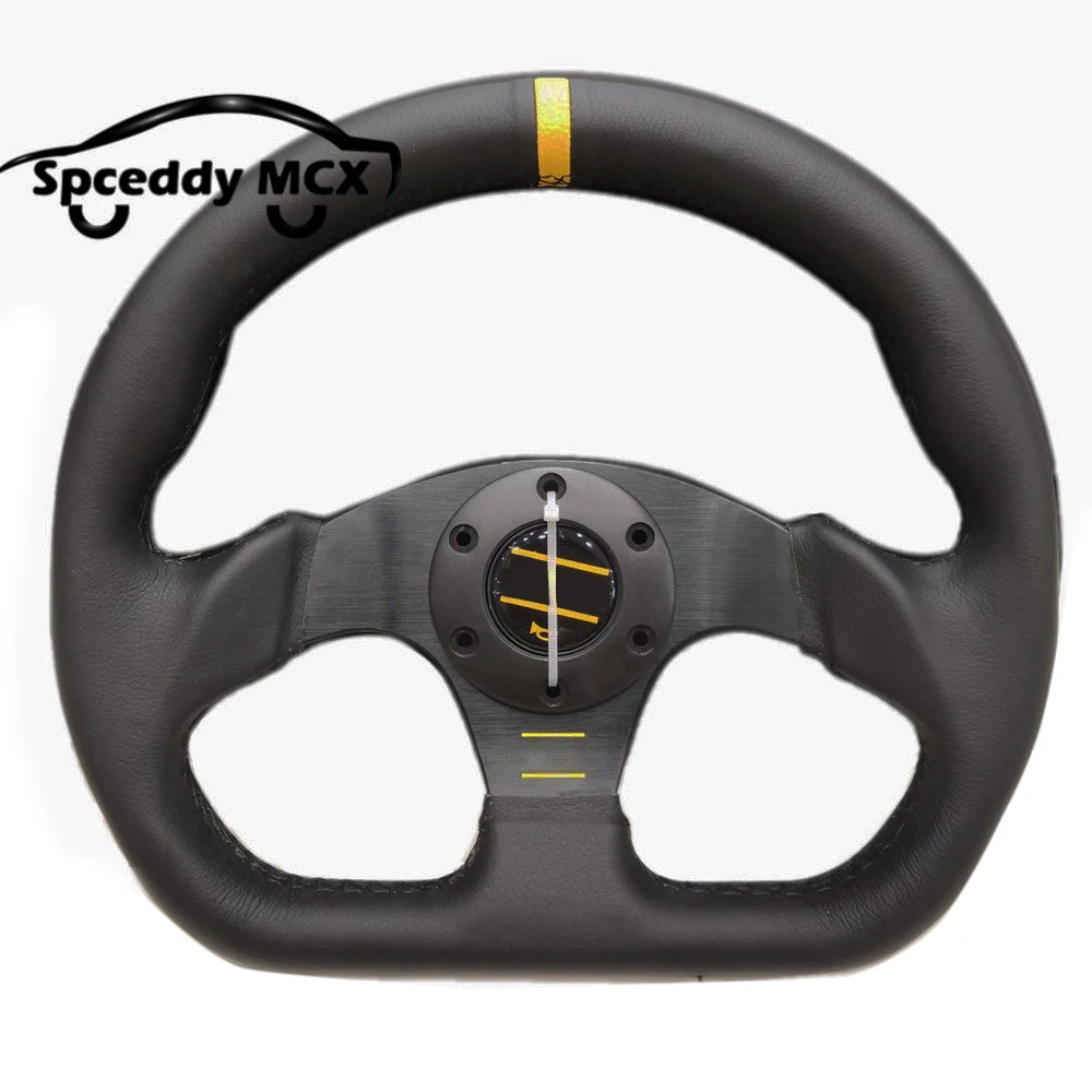 Spceddy 13inch 320mm Car Sports Steering Wheel Really Leather Steering Wheel Hand Sewing Red Line Flat Racing Steering Wheel