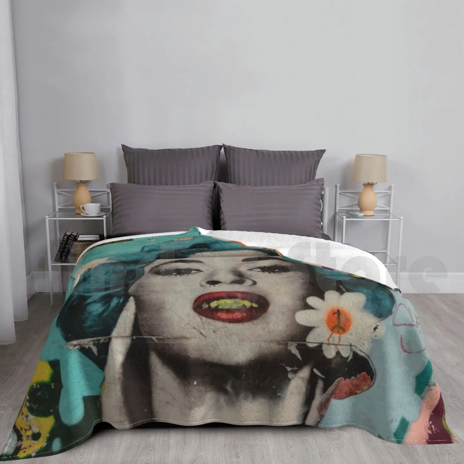 Vintage Woman Graffiti Art Blanket Super Soft Warm Light Thin Graffiti Street Art Womens Lady Graffiti Banksy Urban Stencil