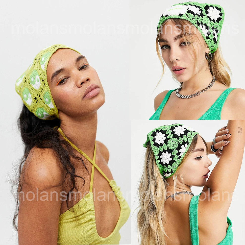 Molanes-Bandanas triangulares para mujer, turbante de ganchillo, pañuelo para el pelo, diadema de punto, banda elástica para el pelo, accesorios