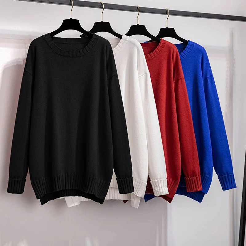 170Kg Plus Size Bust 160cm Spring Autumn Loose Pullover Fashion Round Neck Long Sleeve Knitted Sweater 6XL 7XL 8XL 9XL 10XL