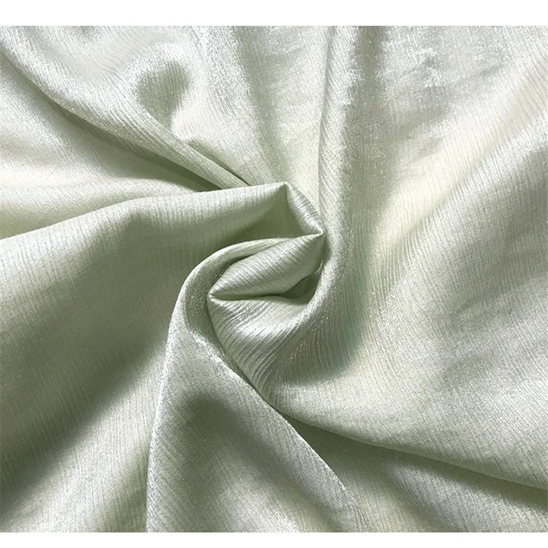 CF932 Crinkle Cloth Silk Linen Shiny Light Green Luxury Ripple High-ranking Custom Fabric Illuminant Elastic Fabric For Women