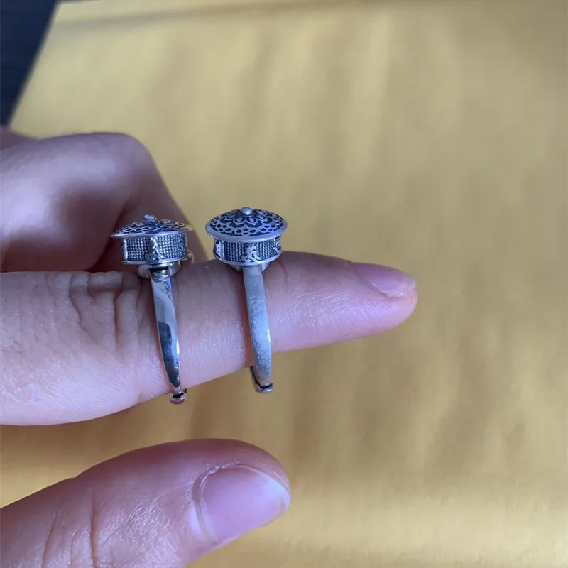 Uglyless GOOD LUCK Buddhistic Prayer Wheel Spinning Rings Men Women Rotating 6-word Mantra Unisex Rings 925 Silver Lotus Bijoux view 4