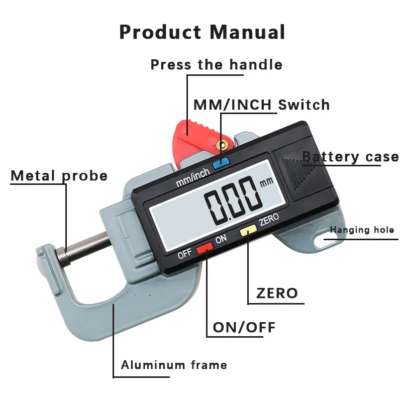 Precise Digital Thickness Gauge Meter Tester Micrometer Lateral Thickness Gauge For Leather Steel Plate Cloth 0-12.7 Mm/0.01mm