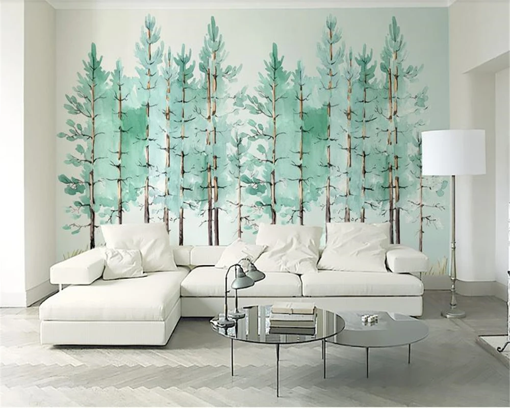 

WELLYU High quality stereoscopic wall paper small fresh modern minimalist mint green trees Nordic TV backdrop 3d wallpaper3D