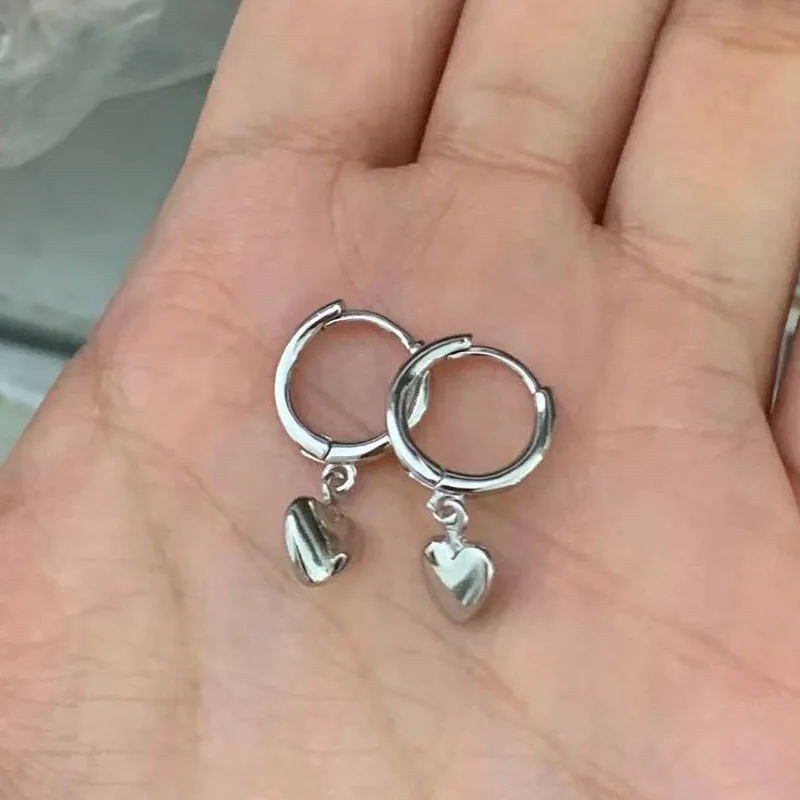 ANENJERY Silver Color Love Heart Hoop Earrings for Women Smooth French Gold Silver Earrings Jewelry 2022 New
