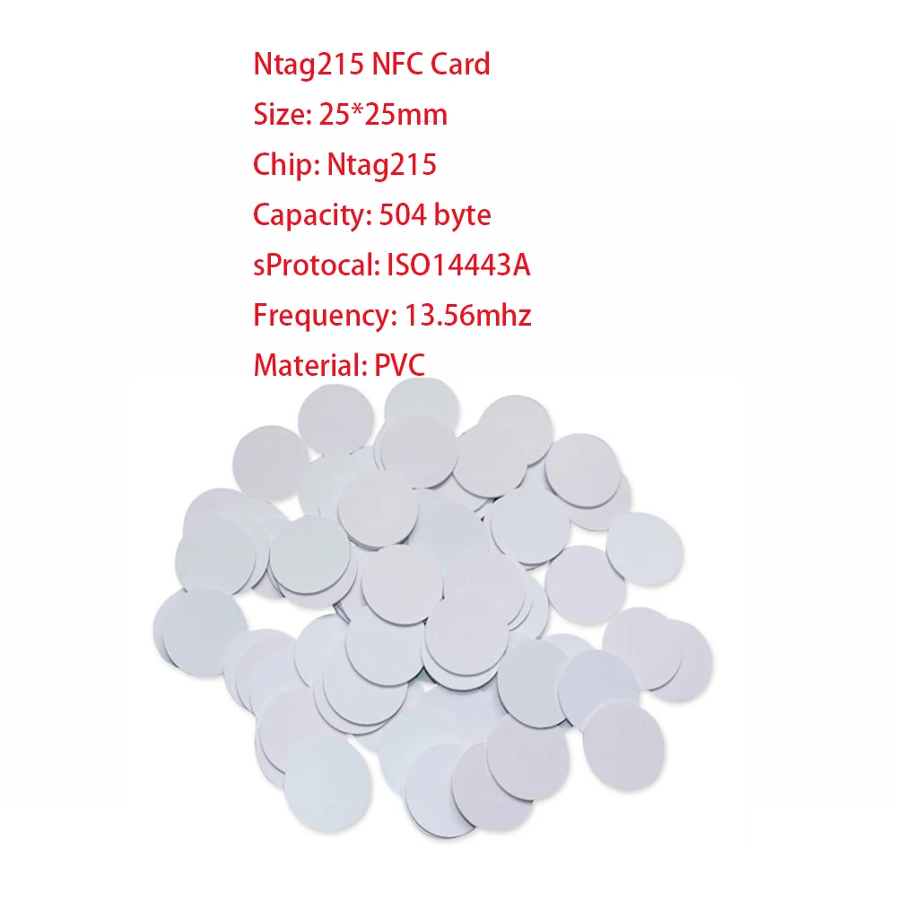 10Pc Ntag215 Coin Card Tag Key 13.56Mhz Universele Label Rfid Ultralight Tag Nfc Tag Sticker Telefoon Bruikbaar Rfid tag 25 Mm