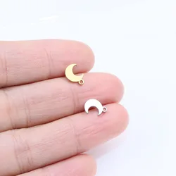 10pcs 8mm Wholesale Stainless Steel Mini Moon Charms Pendant Girl DIY Necklace Earrings Bracelets Unfading Colorless 2 Colors