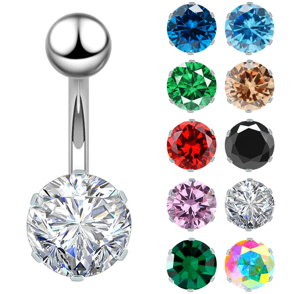 1PC Steel Belly Button Rings Navel Piercing Fashion Colorful Zircon Navel Earring Rings Barbell Piercings Sexy Body Jewelry