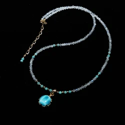 LiiJi 925 Sterling Silver Genuine Moonstone Amazonite Larimar Pendant Charms Goldfilled Delicated Handmade Necklace