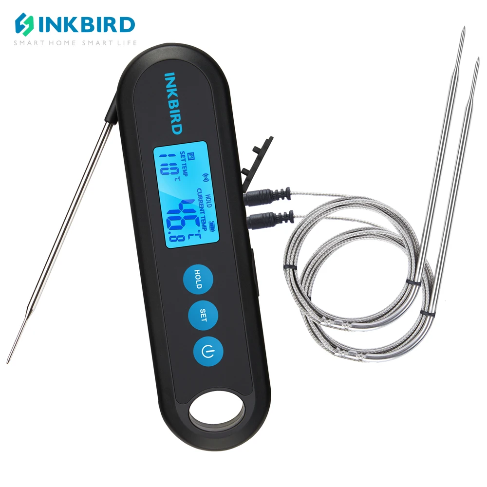 INKBIRD Cyfrowy termometr do mięsa z 2 sondami zewnętrznymi IHT-2PB Podświetlany wyświetlacz 2-sekundowe natychmiastowe odczyty Bluetooth Akumulator