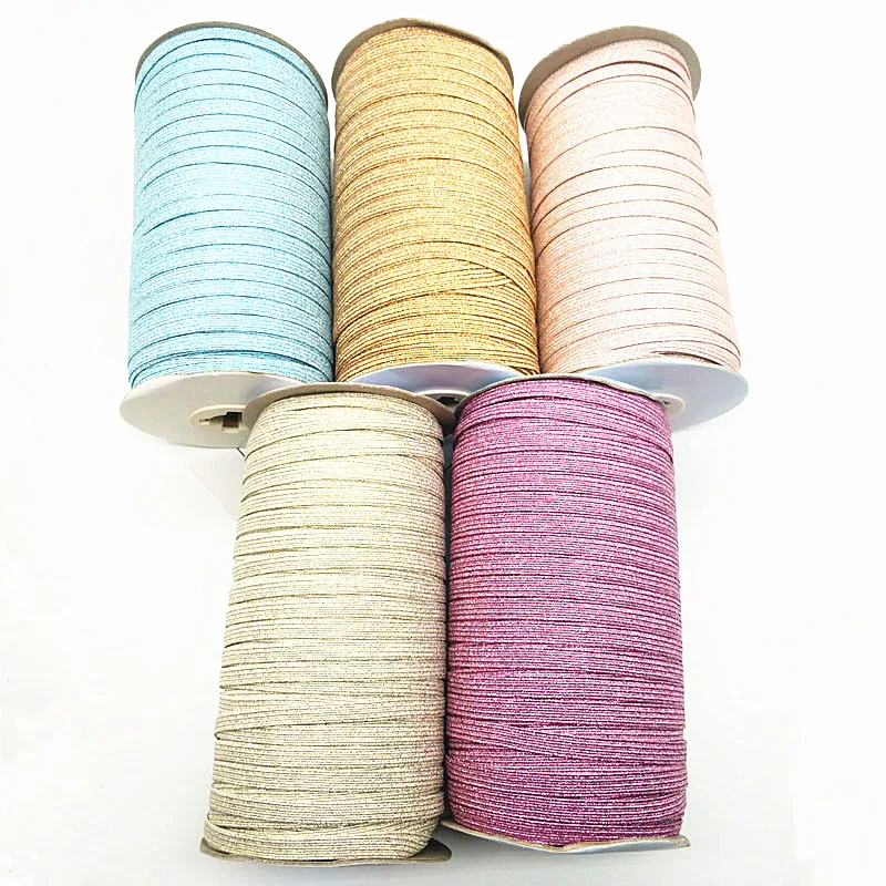 1roll 6mm Gliiter Gold Silver Pink Colorfull Elastic Sewing Elastic Band Fiat Rubber Band Waist Band Stretch Rope Elastic Ribbon