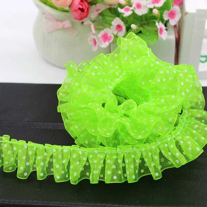 60Yards Beautiful Pleated Trim Vintage Ruffle Lace Ribbon Fabric Sewing Dots Shape Trimming for Kids Dress