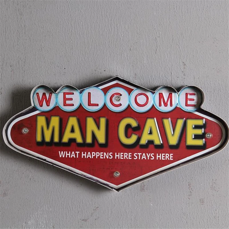 Welcome Man Cave LED Signs Bar Cafe Garage Club adversting Wall Decorative Light Vintage Metal Sign Plate Home Decoration Lamp