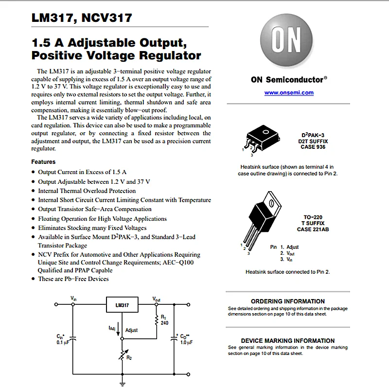 ON lm317 lm337  LM317T LM337T  1.5A Adjustable output voltage regulator Original for audiophile diy audio