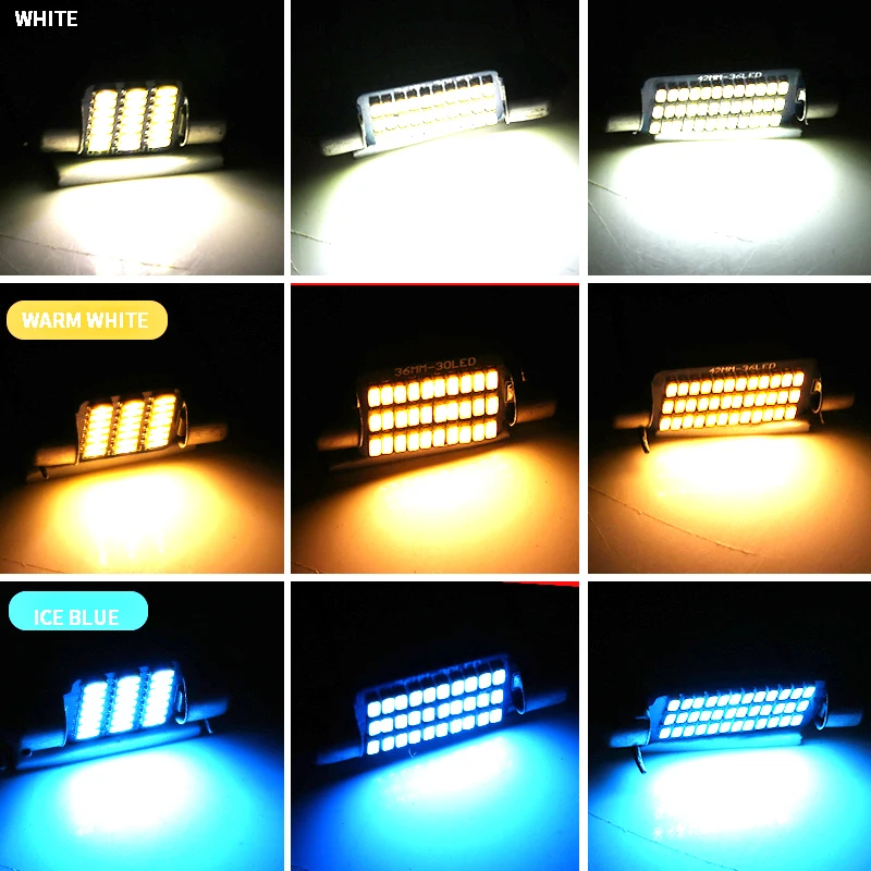 페스툰 자동차 LED 조명, 아이스 블루 웜 화이트, 번호판 램프, DC 12V 자동 돔 조명, 실내 실내 전구, C5W 31-36-39-41MM, 2X